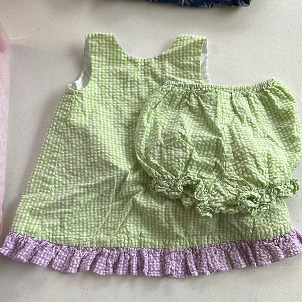 Green and Purple Gingham Baby Dress Set